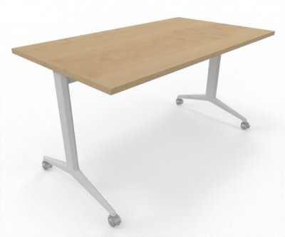 Klapptisch mit Rollcen Gestellfarbe Weiß Tischplatte Ahorn